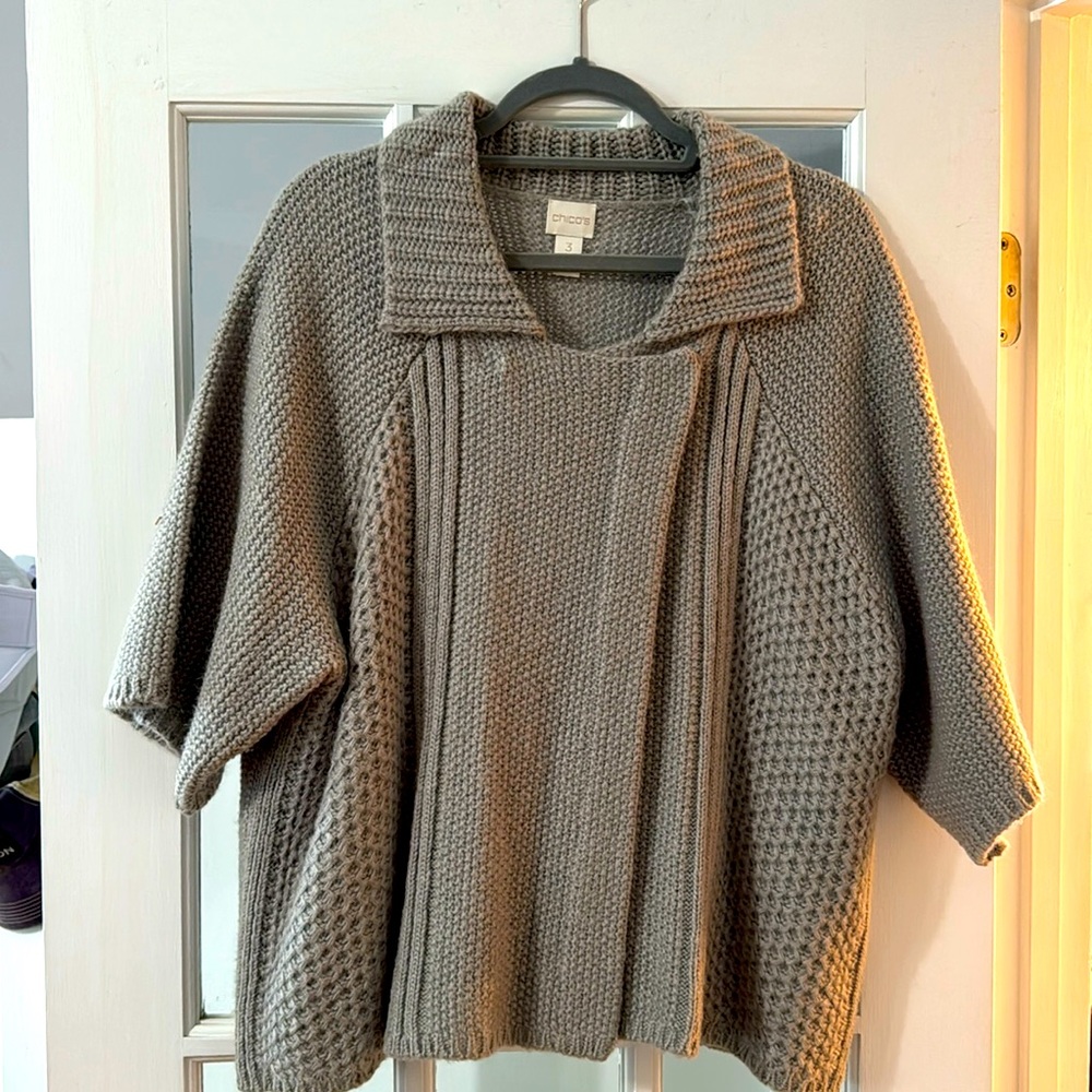 Chico 3/4 length sleeve Grey sweater size 3 or xl